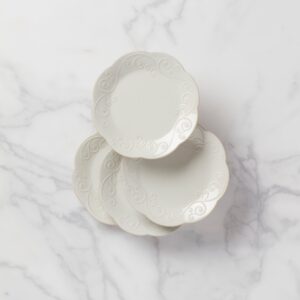 White Beaded Assorted Dessert Decorative Plates, Set of 4