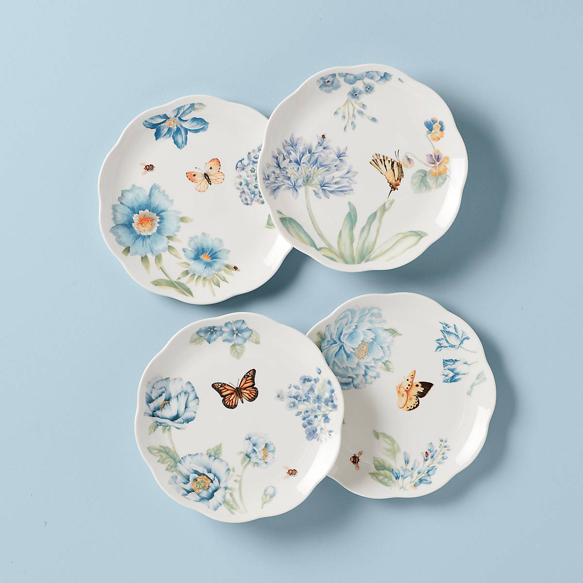 Butterfly Meadow Blue Dessert Decorative Plates - Set of 4