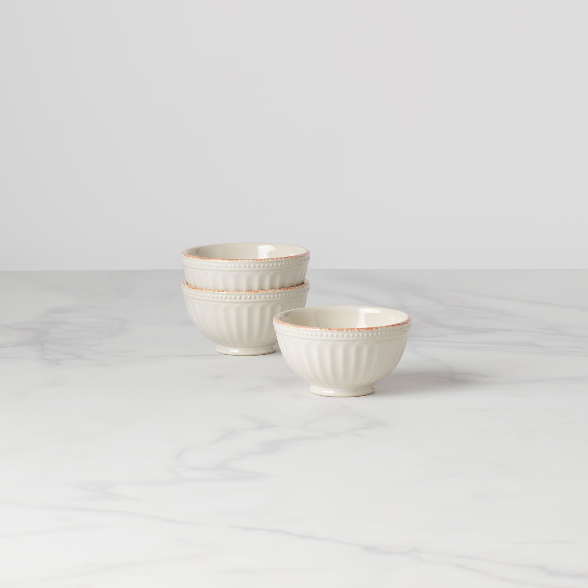 Grooved White Stoneware Mini Bowl Set, 3-Piece