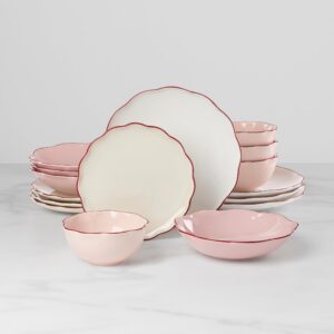 Pink Glazed Stoneware Dinnerware Set, 16-Piece