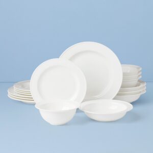 White Bone China Rimmed Dinnerware Set, 16-Piece