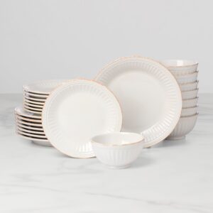 White Beaded Groove Stoneware Dinnerware Set, 24-Piece